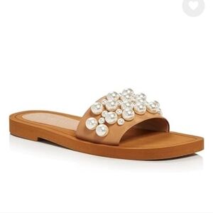 Stuart Weitzman Goldie Pearl Slide Sandal in tan - Size 35.5 Euro , USA Size 5B